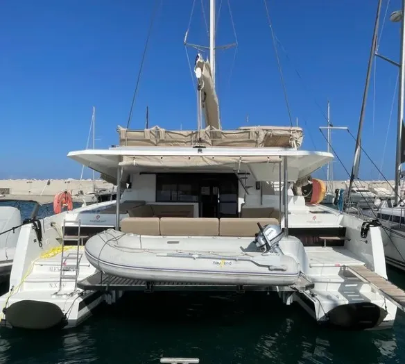 Exterior view of Alexandra III, a Fountaine Pajot Elba 45 catamaran at Municipal Unit of Rhodes, Greece