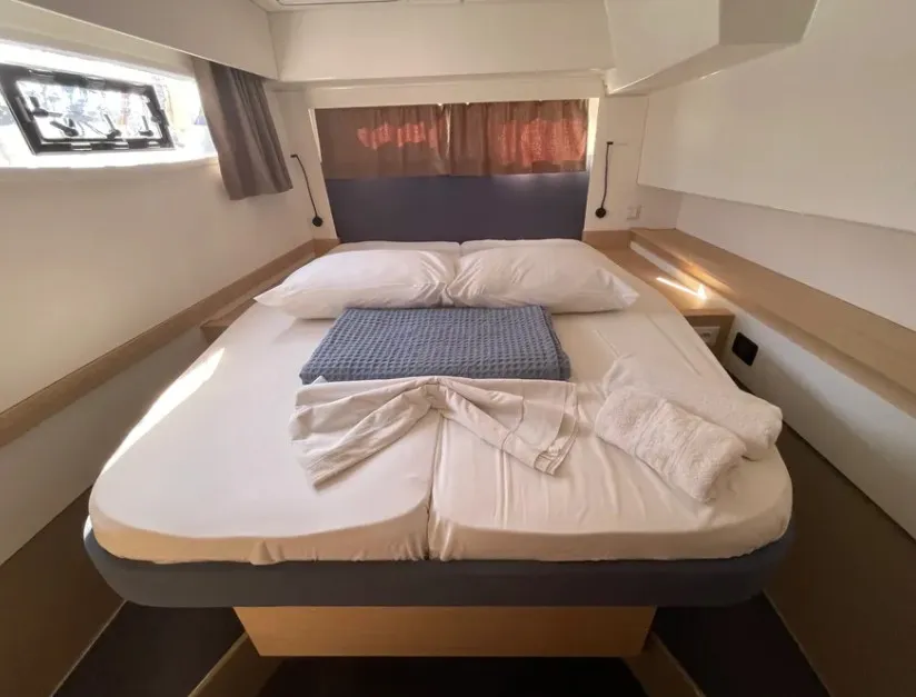 Cabin on Alexandra III, a Fountaine Pajot Elba 45 catamaran at Municipal Unit of Rhodes, Greece