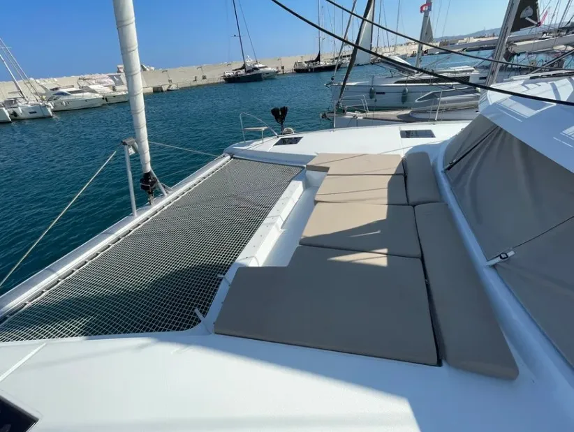 Deck of Alexandra III, a Fountaine Pajot Elba 45 catamaran at Municipal Unit of Rhodes, Greece