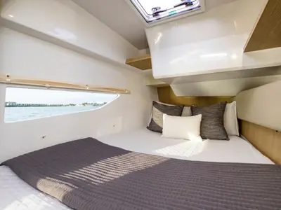 Cabin on Joy, a Aquila 36 Sport motorboat at Cannigione, Italy