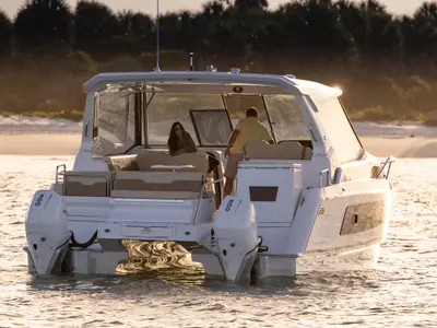 Exterior view of Joy, a Aquila 36 Sport motorboat at Cannigione, Italy