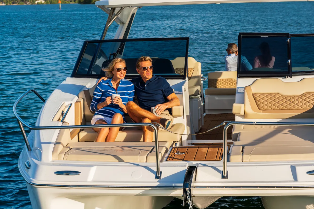 Deck of Joy, a Aquila 36 Sport motorboat at Cannigione, Italy