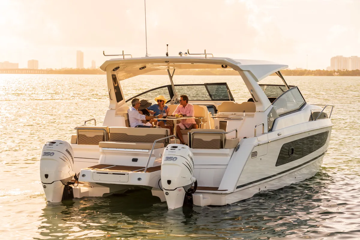 Deck of Joy, a Aquila 36 Sport motorboat at Cannigione, Italy