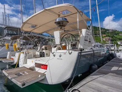 Deck of After Physics, a Jeanneau Sun Odyssey 490 sailboat at Road Town, British Virgin Islands