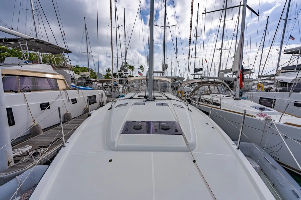 Deck of After Physics, a Jeanneau Sun Odyssey 490 sailboat at Road Town, British Virgin Islands