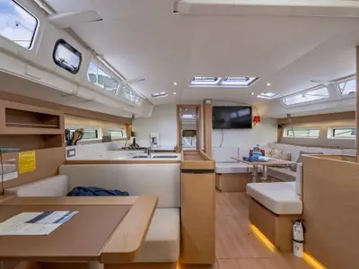Salon of After Physics, a Jeanneau Sun Odyssey 490 sailboat at Road Town, British Virgin Islands