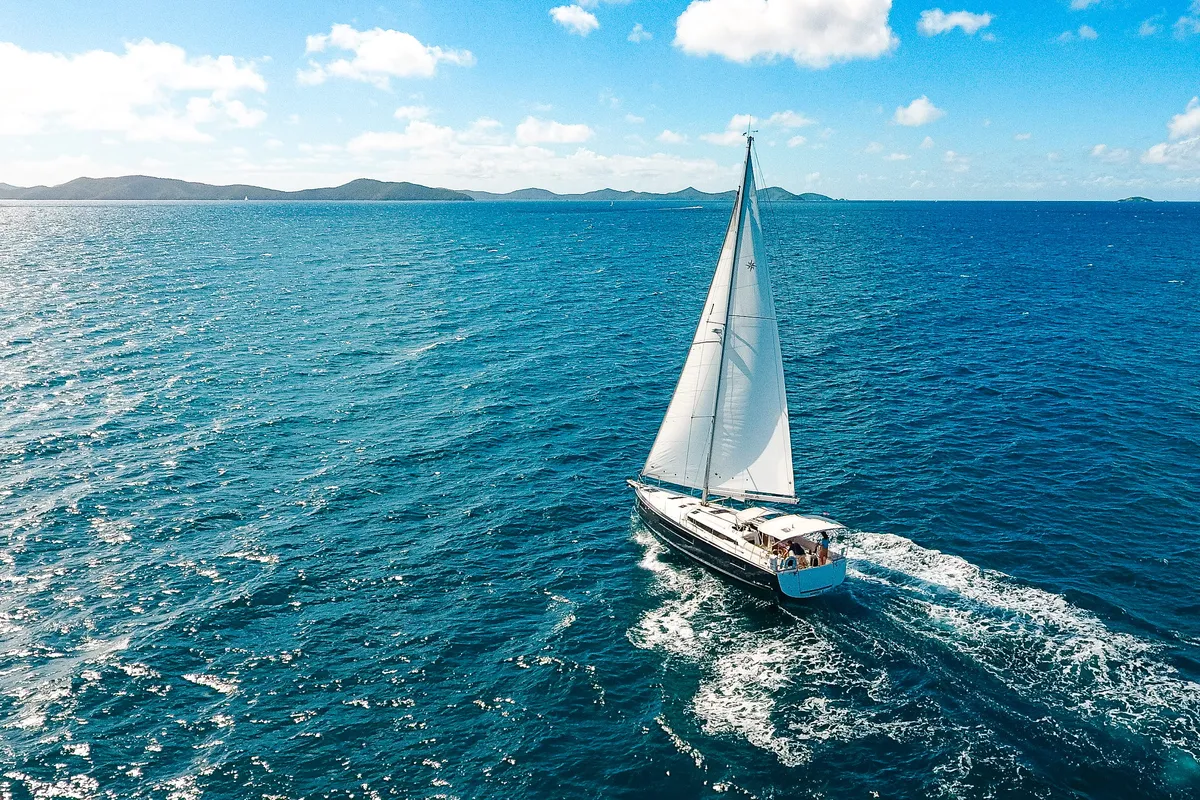 Exterior view of After Physics, a Jeanneau Sun Odyssey 490 sailboat at Road Town, British Virgin Islands