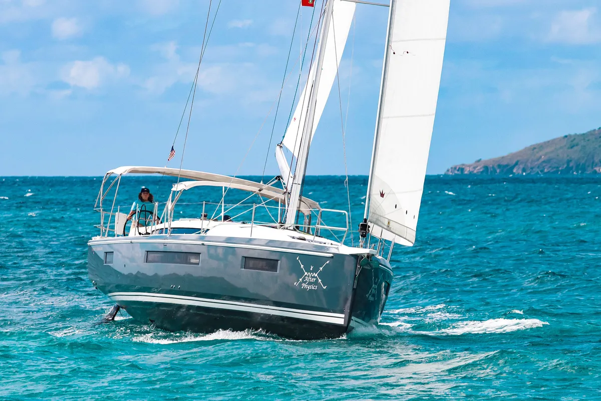 Exterior view of After Physics, a Jeanneau Sun Odyssey 490 sailboat at Road Town, British Virgin Islands