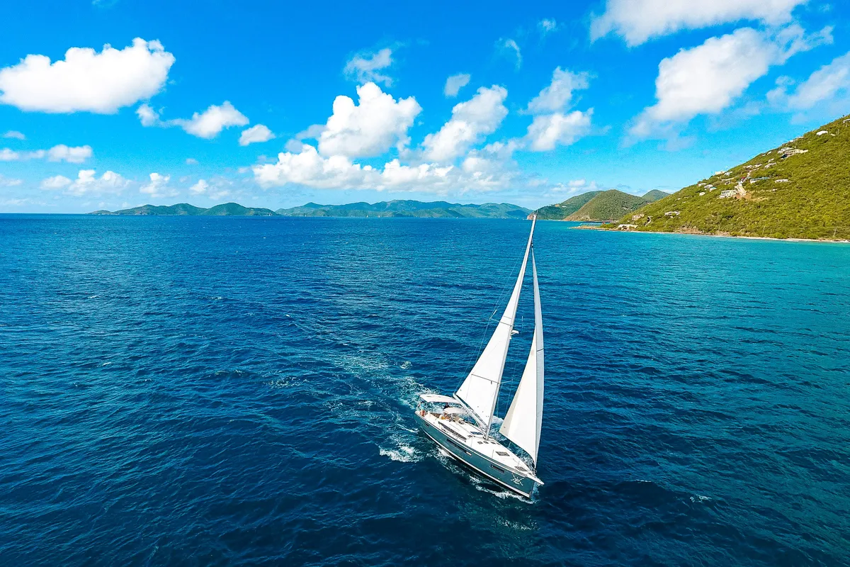 Exterior view of After Physics, a Jeanneau Sun Odyssey 490 sailboat at Road Town, British Virgin Islands