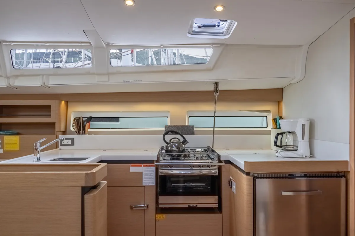 Galley of After Physics, a Jeanneau Sun Odyssey 490 sailboat at Road Town, British Virgin Islands