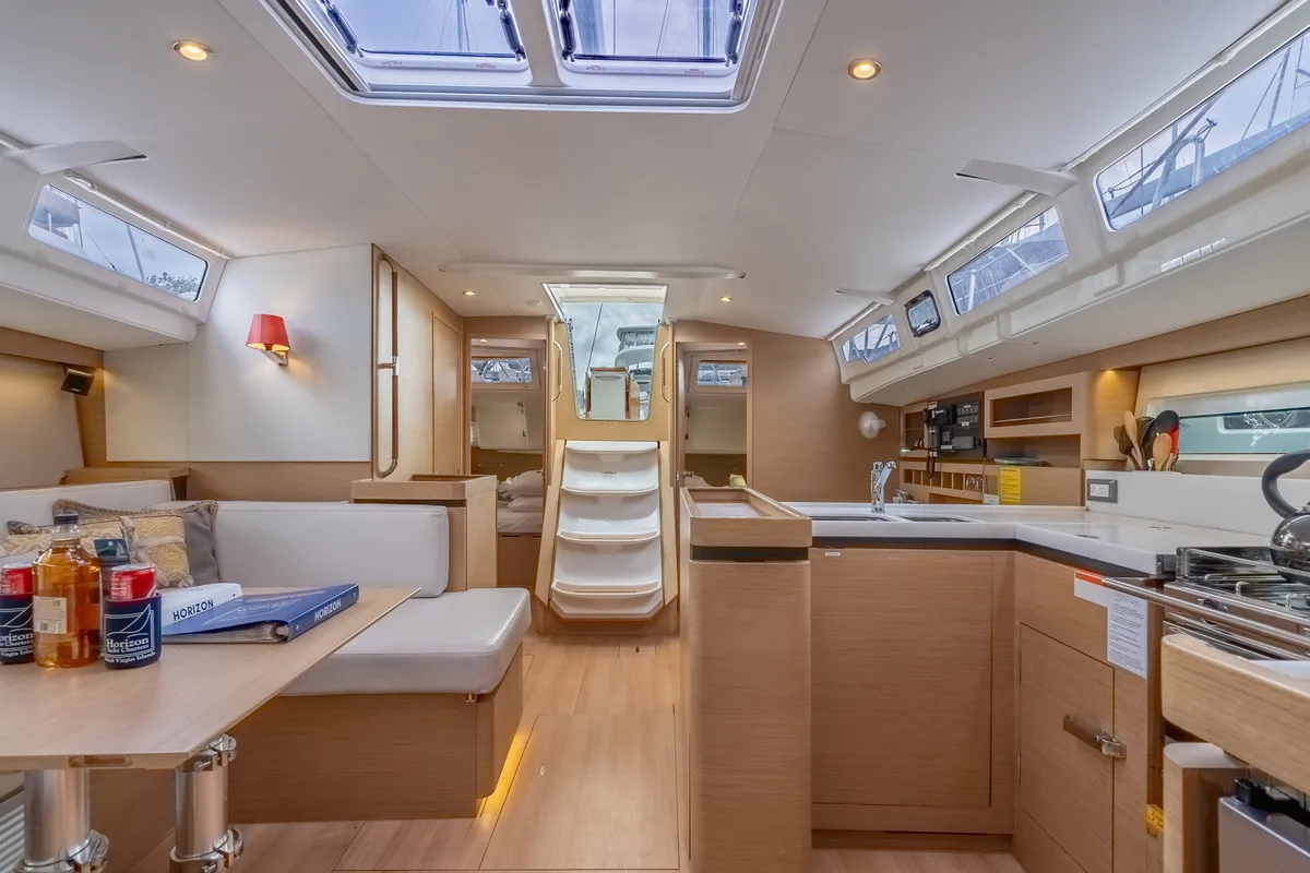 Salon of After Physics, a Jeanneau Sun Odyssey 490 sailboat at Road Town, British Virgin Islands