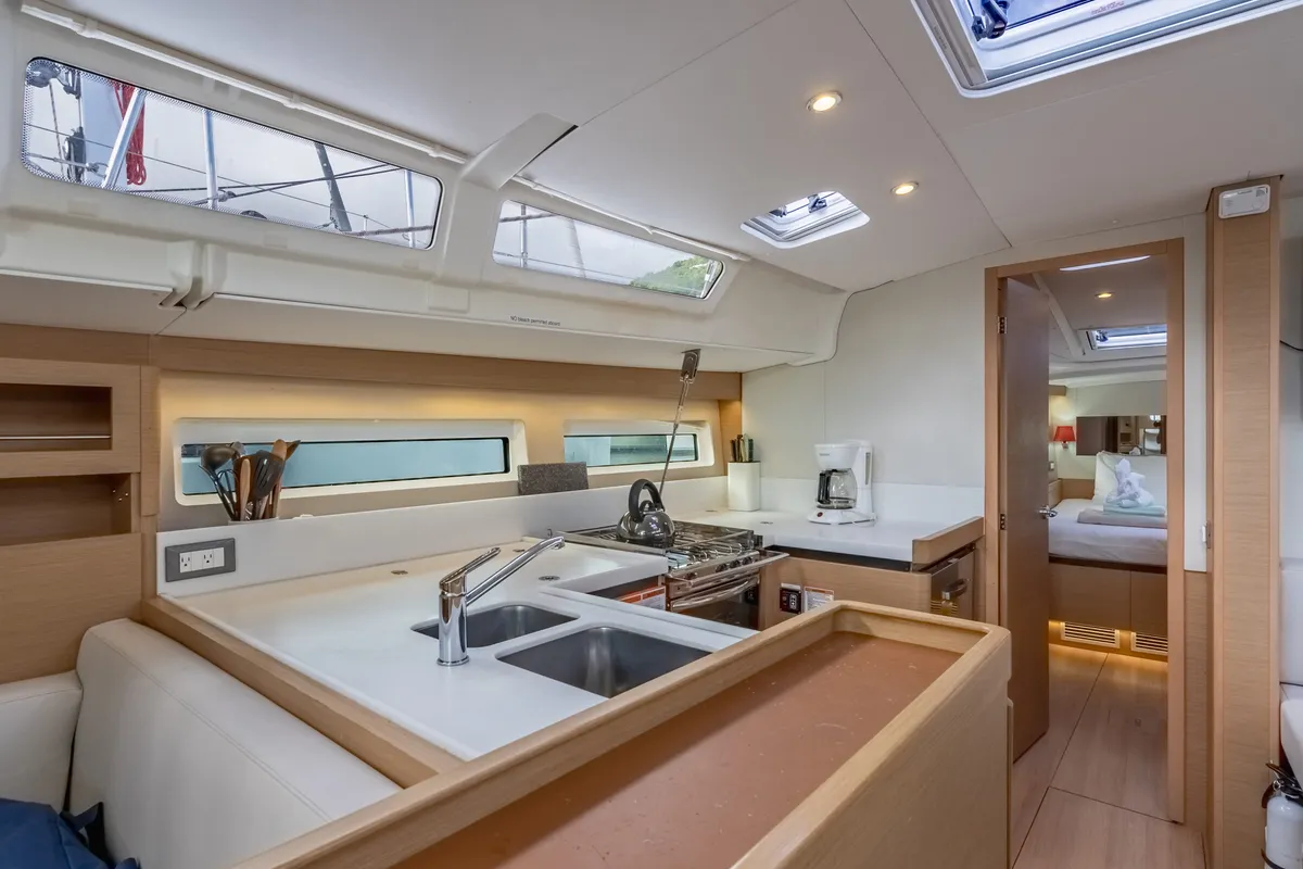 Galley of After Physics, a Jeanneau Sun Odyssey 490 sailboat at Road Town, British Virgin Islands