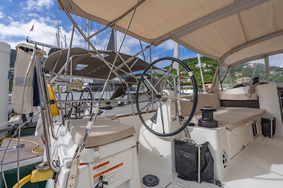 Cockpit of After Physics, a Jeanneau Sun Odyssey 490 sailboat at Road Town, British Virgin Islands