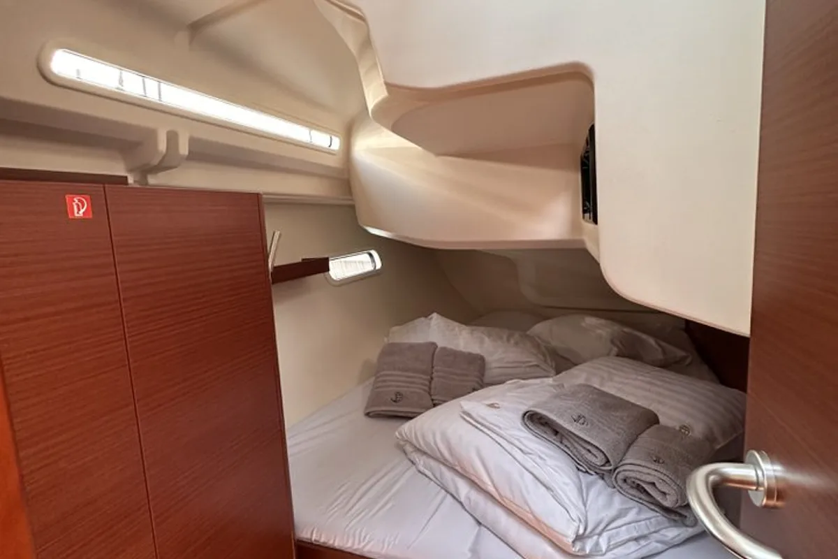 Cabin on Calypso, a Hanse 388 sailboat at Seget Donji, Croatia