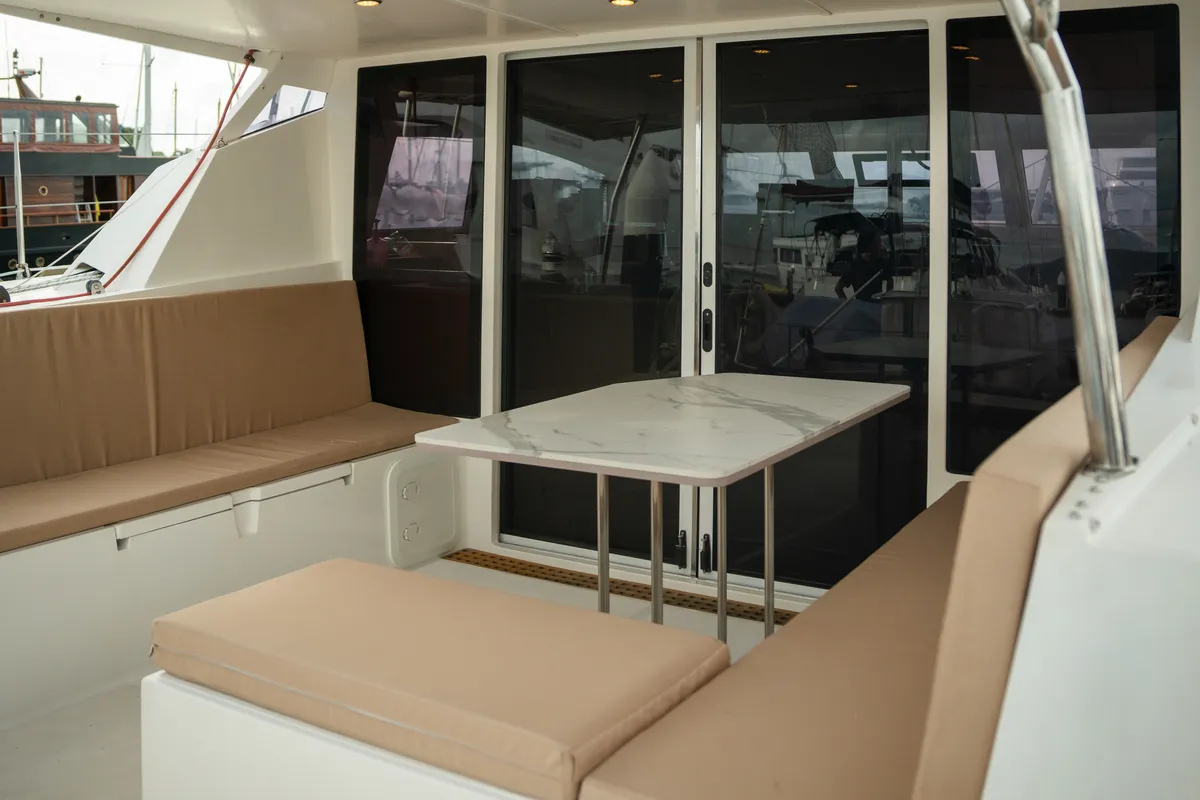 Deck of Andaman Discovery, a Comar Yachts Comet 37 catamaran at Mai Khao, Thailand