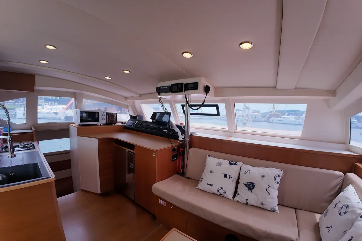 Salon of Andaman Discovery, a Comar Yachts Comet 37 catamaran at Mai Khao, Thailand