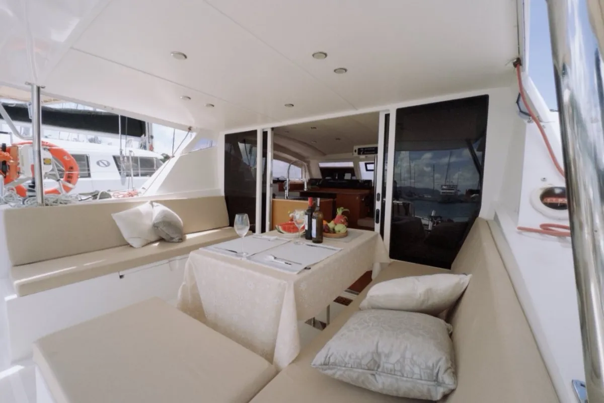 Deck of Andaman Discovery, a Comar Yachts Comet 37 catamaran at Mai Khao, Thailand