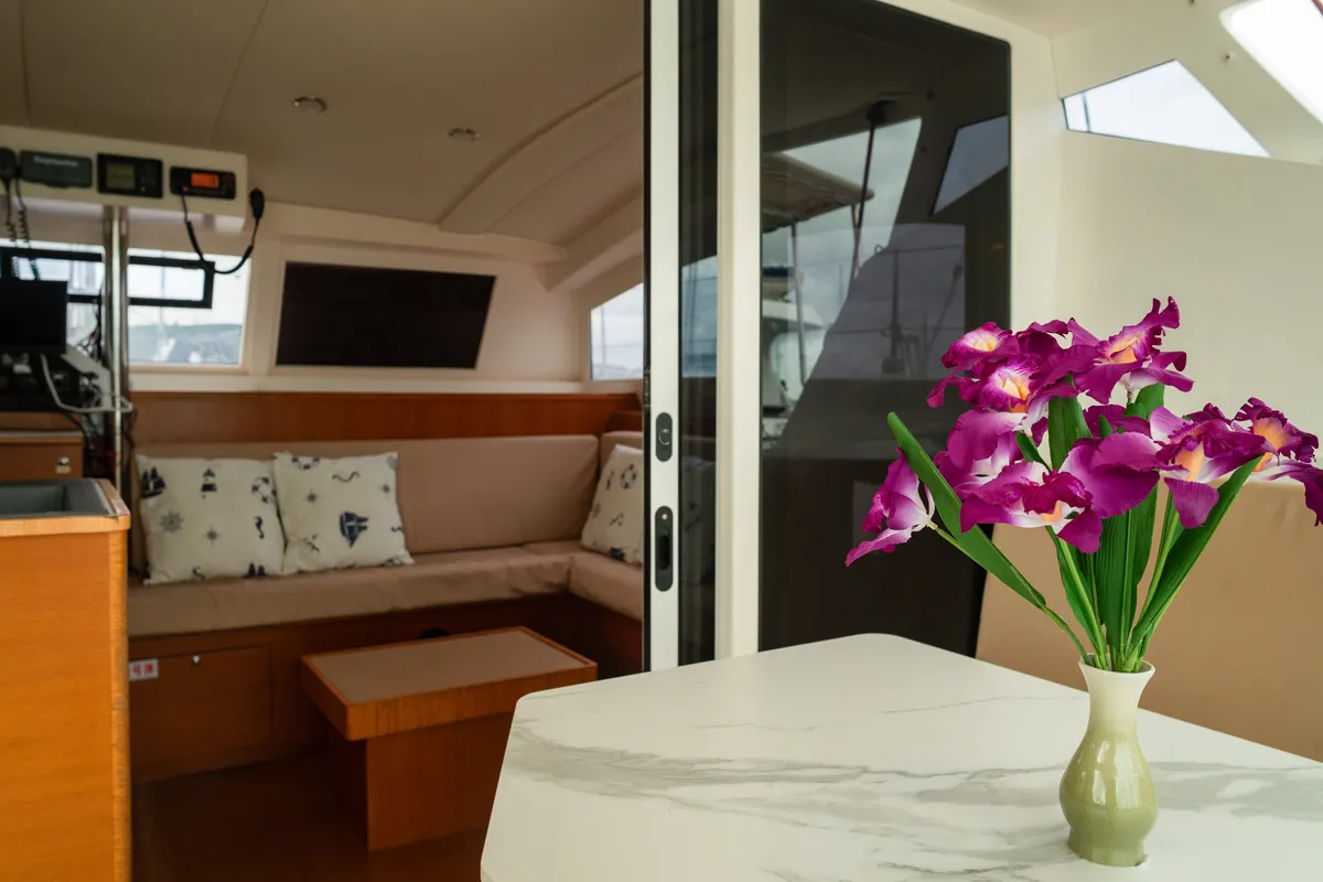 Salon of Andaman Discovery, a Comar Yachts Comet 37 catamaran at Mai Khao, Thailand