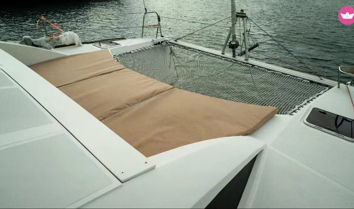 Deck of Andaman Discovery, a Comar Yachts Comet 37 catamaran at Mai Khao, Thailand