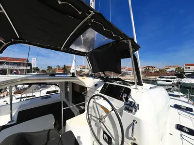 Cockpit of Liquid Spirit, a Lagoon 40 catamaran at Pirovac, Croatia