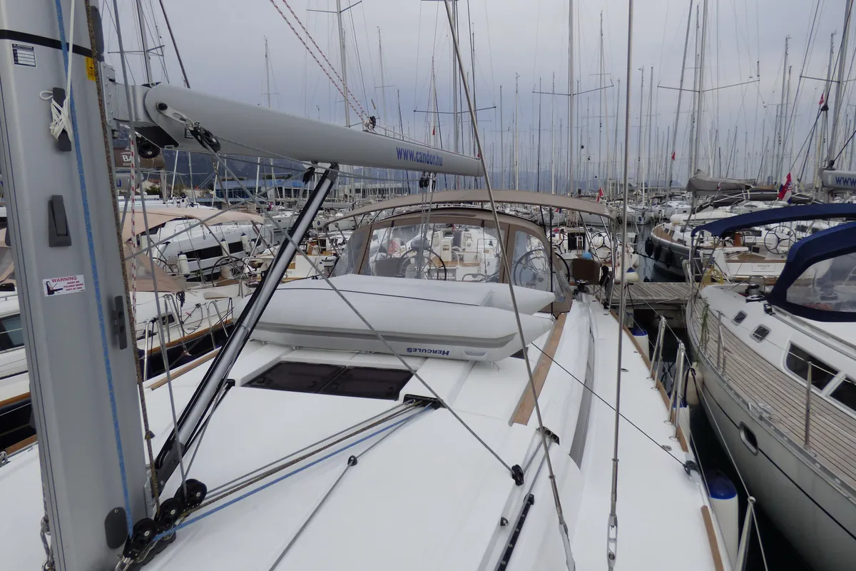 Deck of Geronimo, a Jeanneau Sun Odyssey 519 sailboat at Grad Kaštela, Croatia
