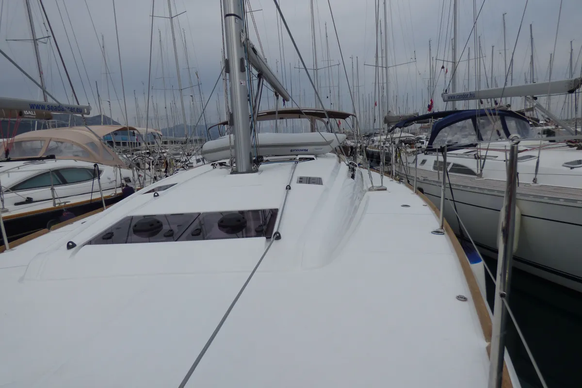 Deck of Geronimo, a Jeanneau Sun Odyssey 519 sailboat at Grad Kaštela, Croatia