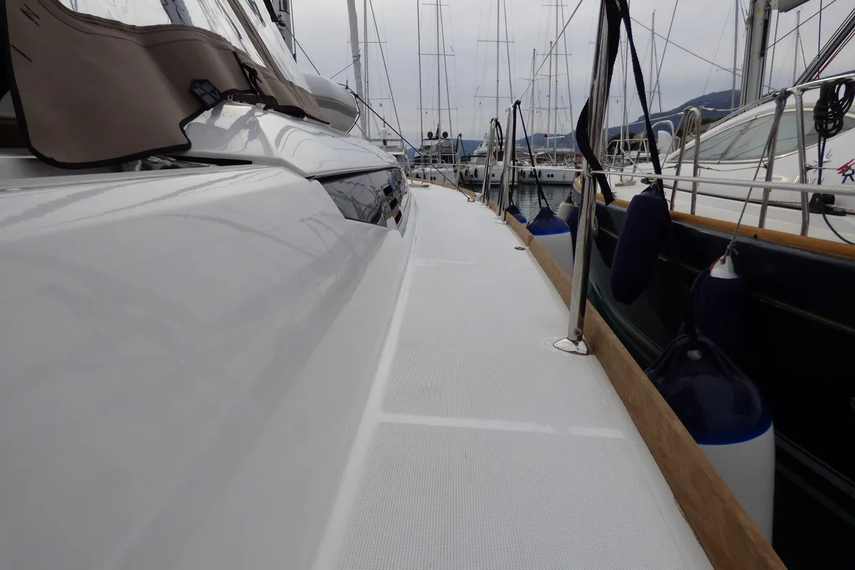 Deck of Geronimo, a Jeanneau Sun Odyssey 519 sailboat at Grad Kaštela, Croatia
