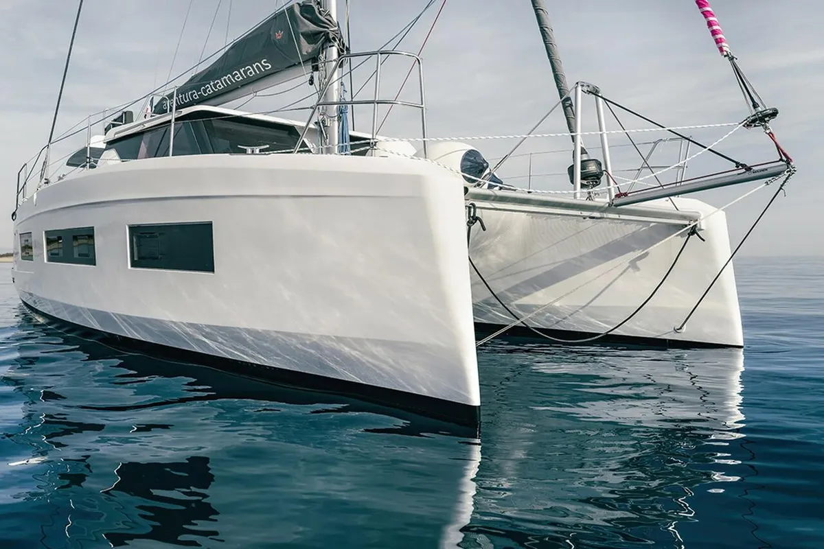 Exterior view of Wenny, a Aventura 37 catamaran at Sant Antoni de Portmany, Spain