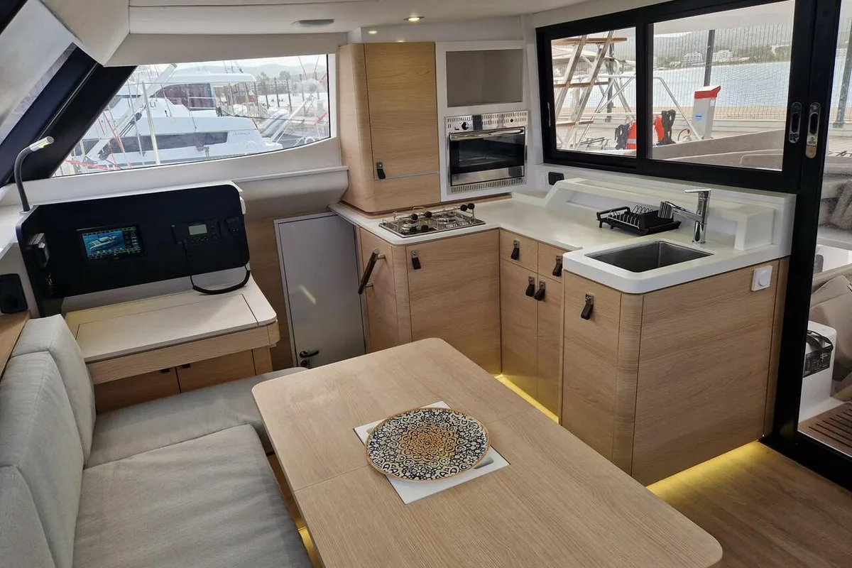 Salon of Wenny, a Aventura 37 catamaran at Sant Antoni de Portmany, Spain