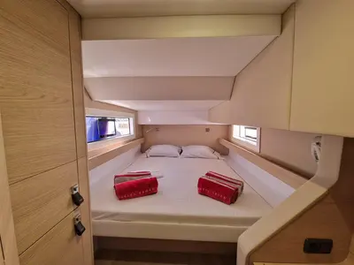 Cabin on Wenny, a Aventura 37 catamaran at Sant Antoni de Portmany, Spain