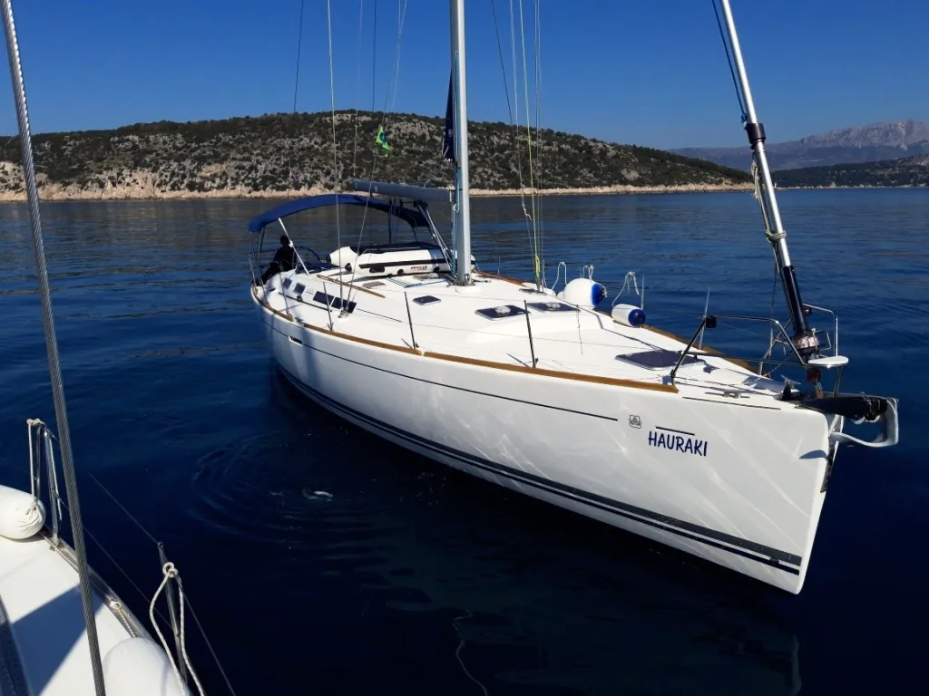 Exterior view of Hauraki, a Dufour 455 Grand Large sailboat at Split, Croatia