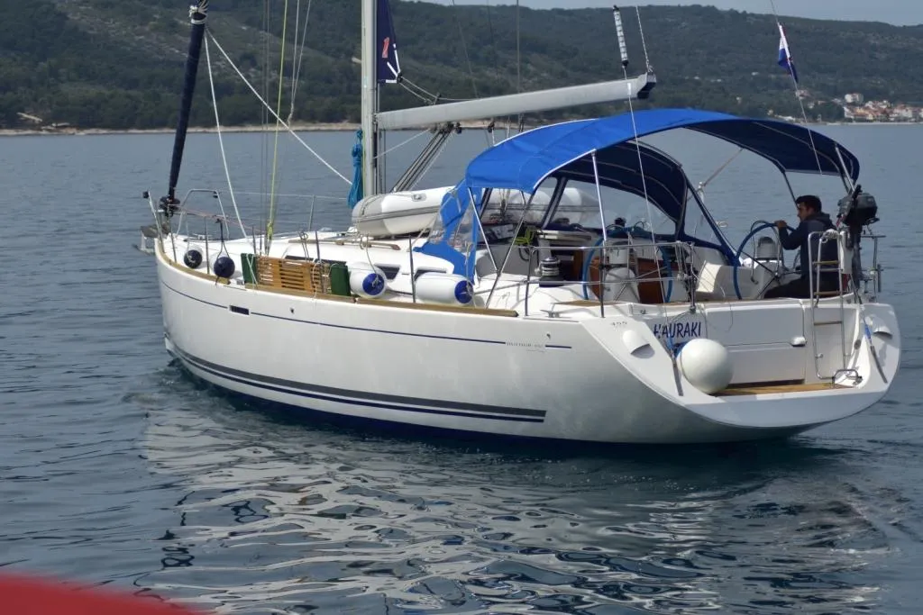 Exterior view of Hauraki, a Dufour 455 Grand Large sailboat at Split, Croatia