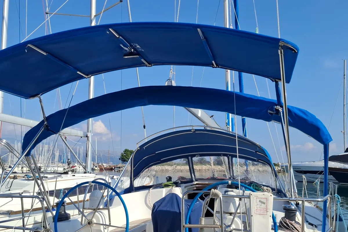 Cockpit of Hauraki, a Dufour 455 Grand Large sailboat at Split, Croatia
