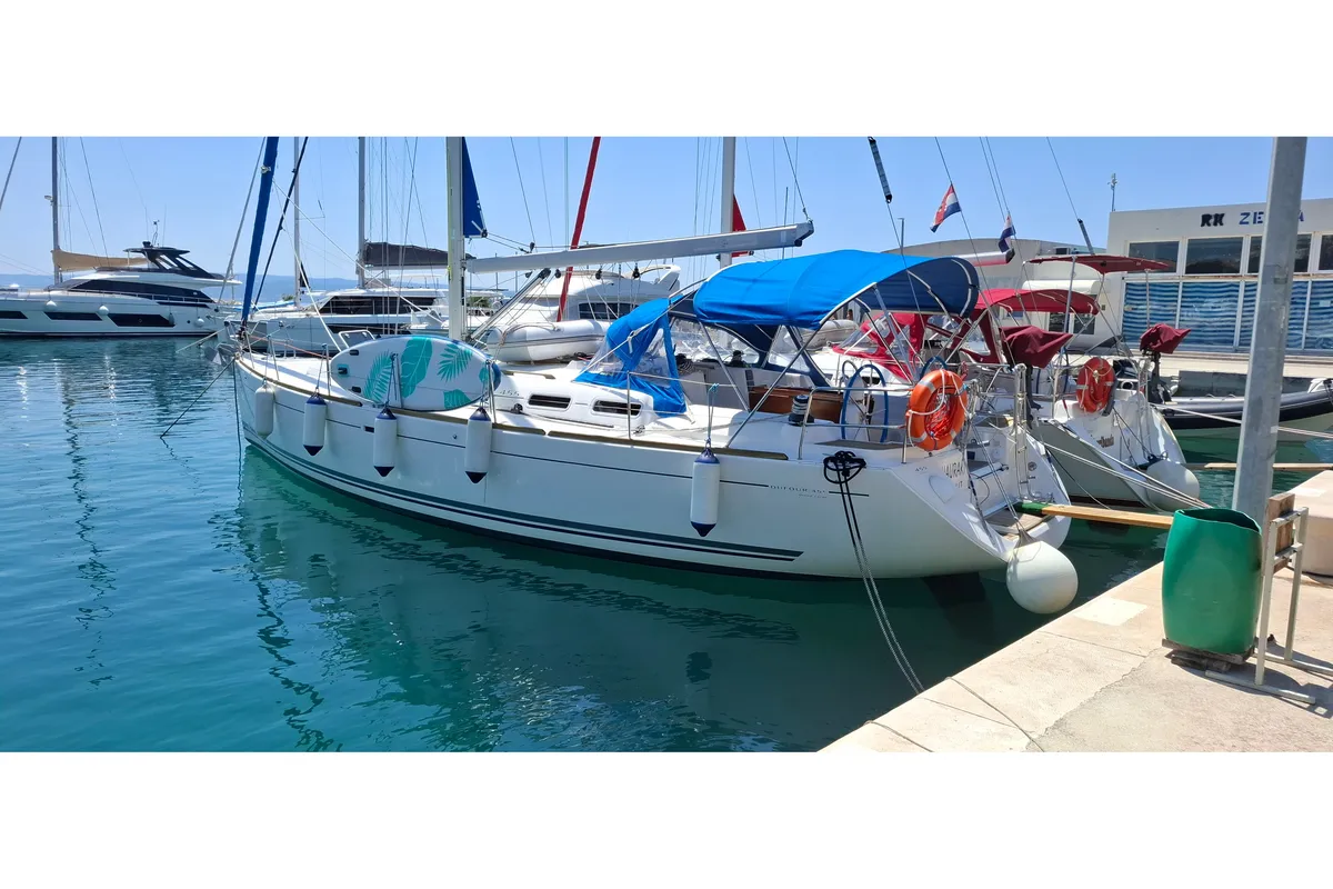 Exterior view of Hauraki, a Dufour 455 Grand Large sailboat at Split, Croatia