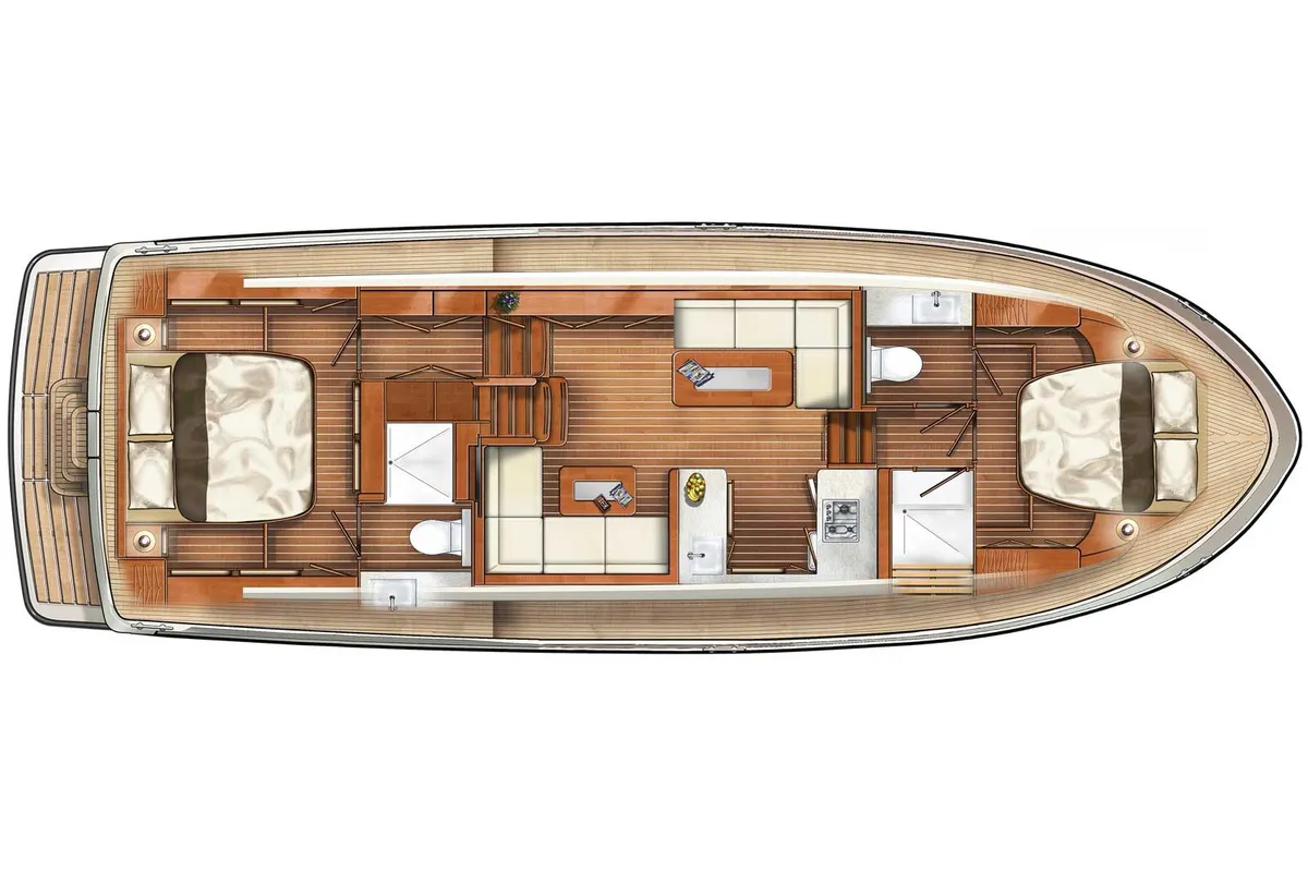 Floor plan of Bellavista, a Linssen Grand Sturdy 450 Variotop motorboat at Kinrooi, Belgium