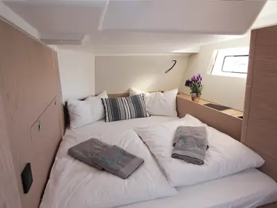 Cabin on On y va, a Beneteau First 53 sailboat at Lavreotiki, Greece