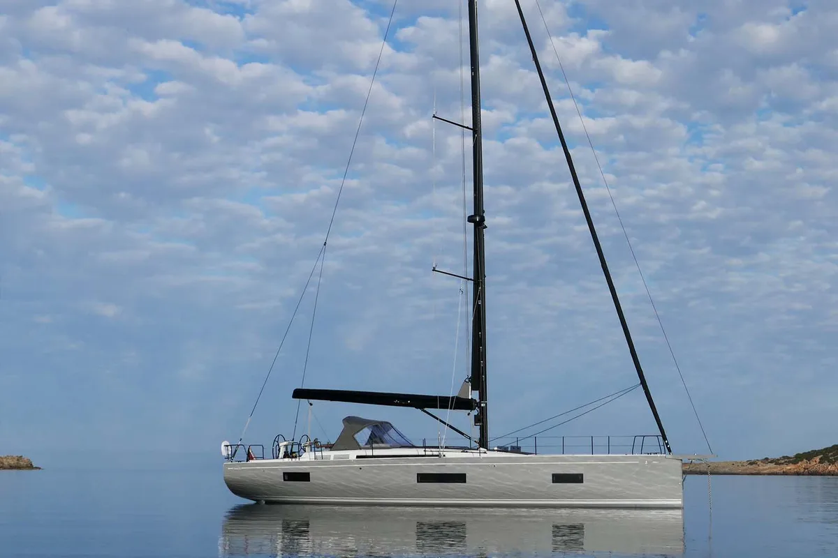 Exterior view of On y va, a Beneteau First 53 sailboat at Lavreotiki, Greece