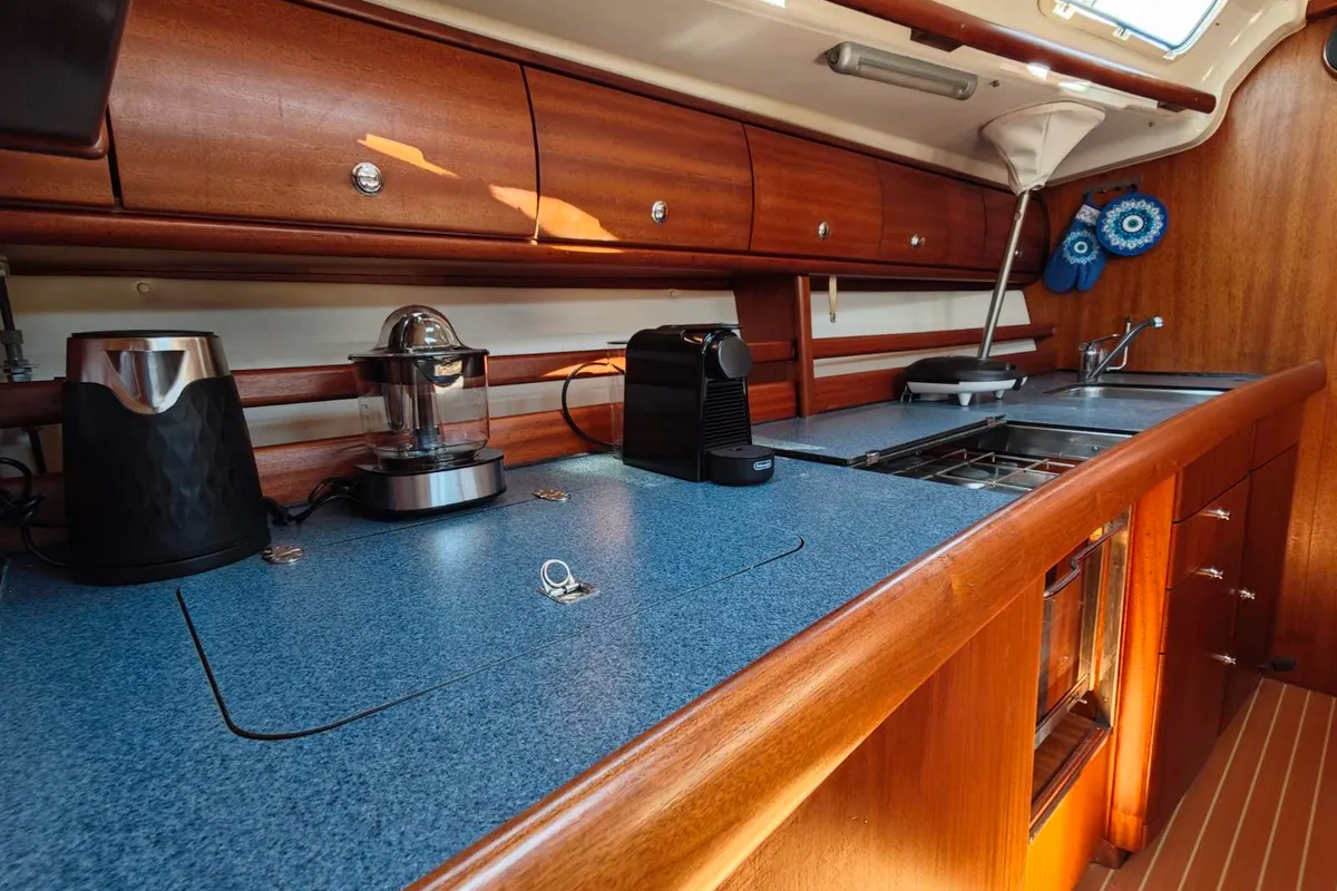 Galley of Skarape, a Bavaria 44 sailboat at Preveza, Greece