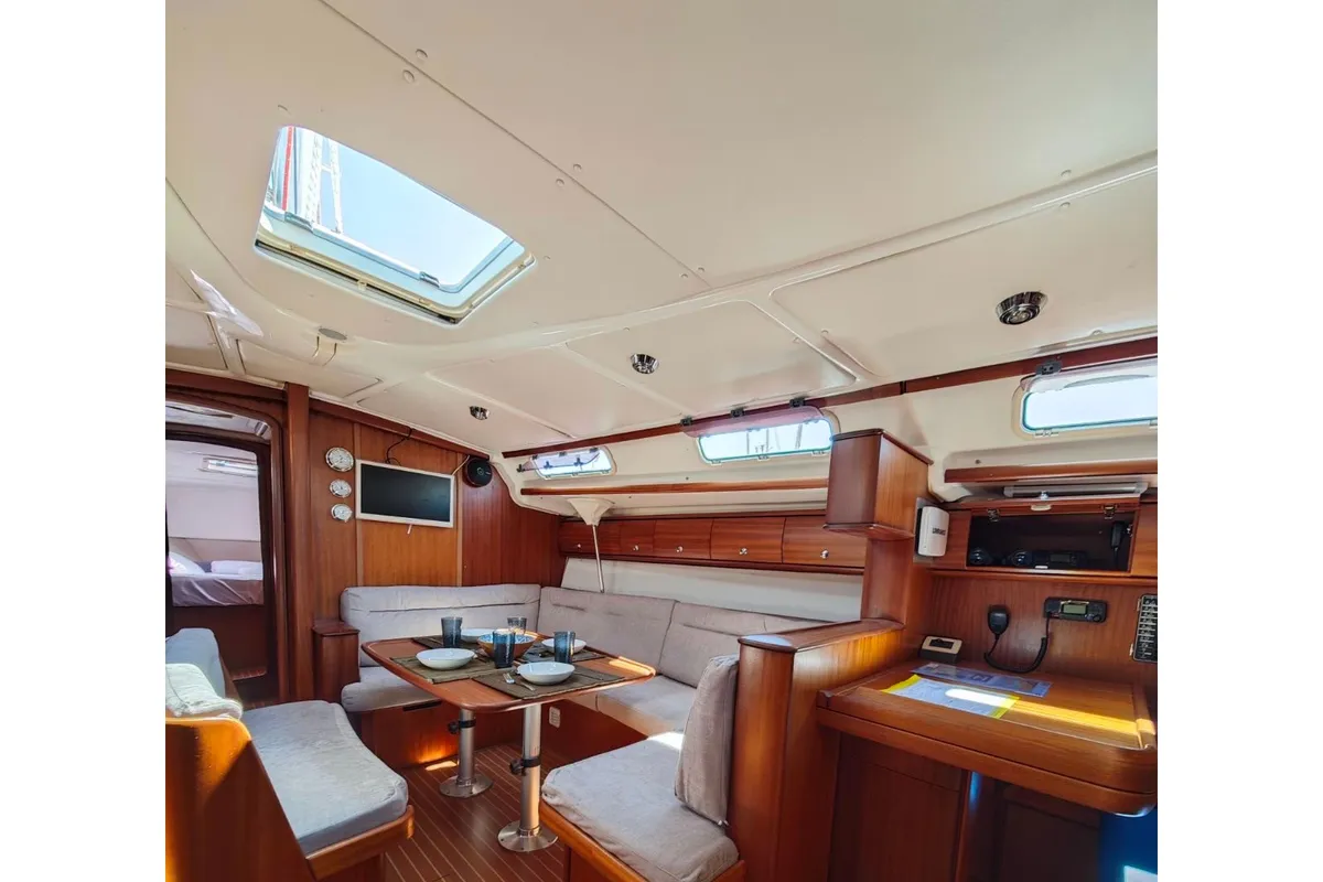 Salon of Skarape, a Bavaria 44 sailboat at Preveza, Greece