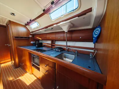 Galley of Skarape, a Bavaria 44 sailboat at Preveza, Greece