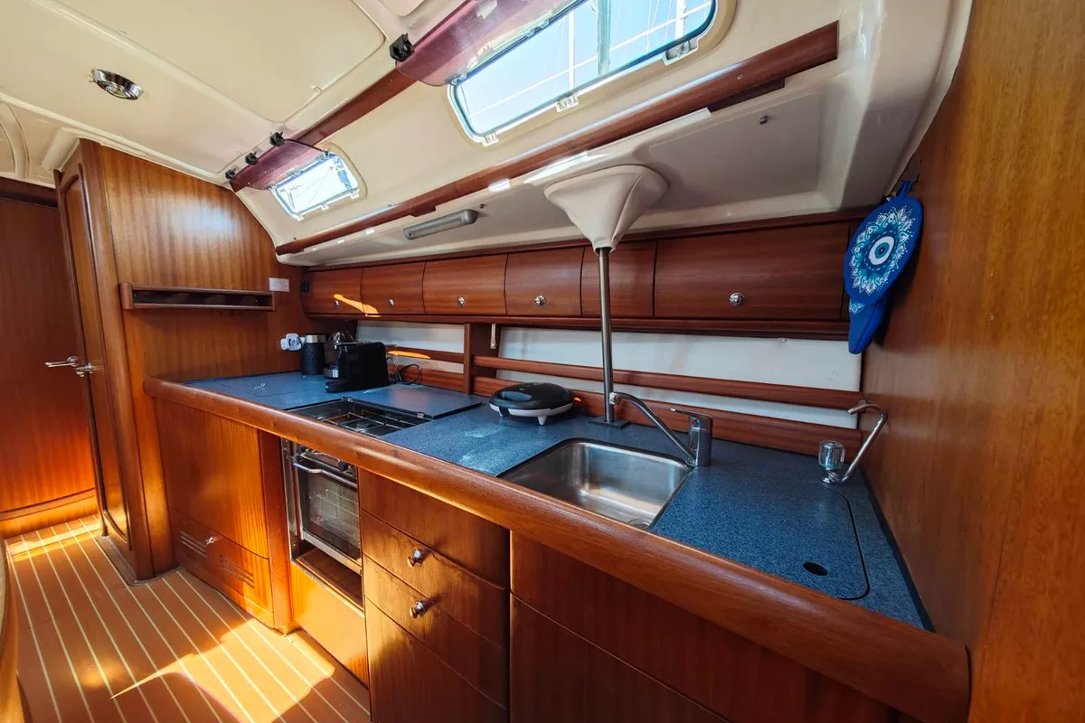 Galley of Skarape, a Bavaria 44 sailboat at Preveza, Greece