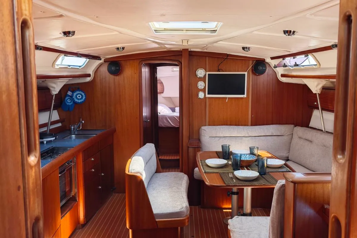 Salon of Skarape, a Bavaria 44 sailboat at Preveza, Greece