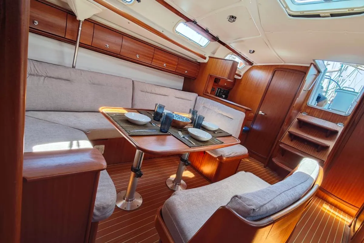 Salon of Skarape, a Bavaria 44 sailboat at Preveza, Greece