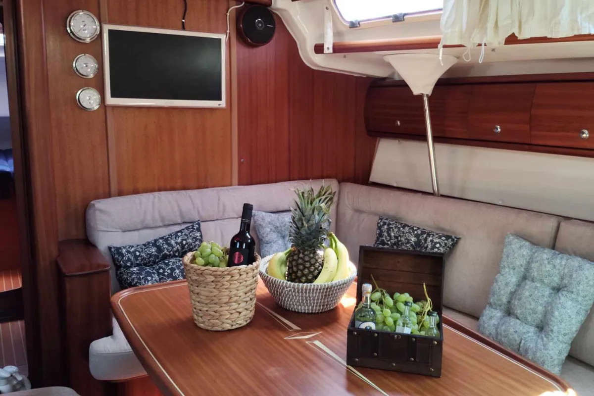 Salon of Skarape, a Bavaria 44 sailboat at Preveza, Greece