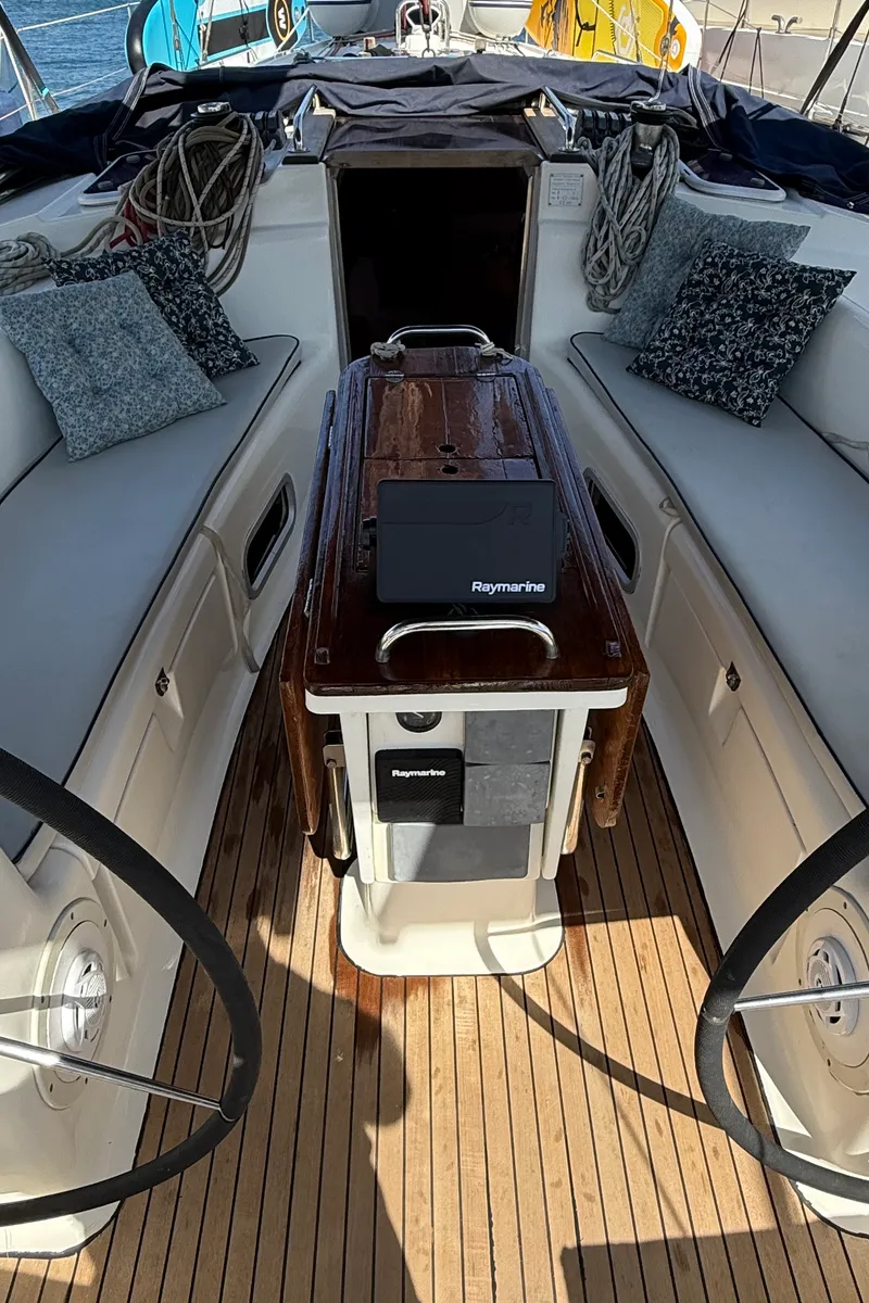 Cockpit of Skarape, a Bavaria 44 sailboat at Preveza, Greece