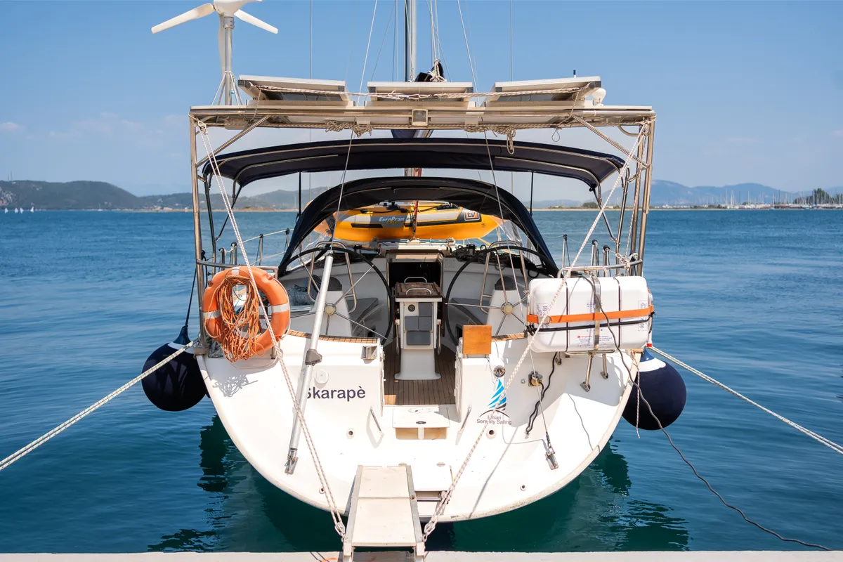 Exterior view of Skarape, a Bavaria 44 sailboat at Preveza, Greece