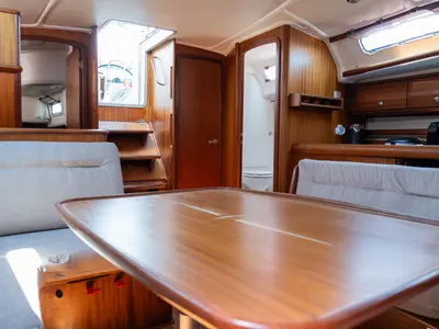 Salon of Skarape, a Bavaria 44 sailboat at Preveza, Greece