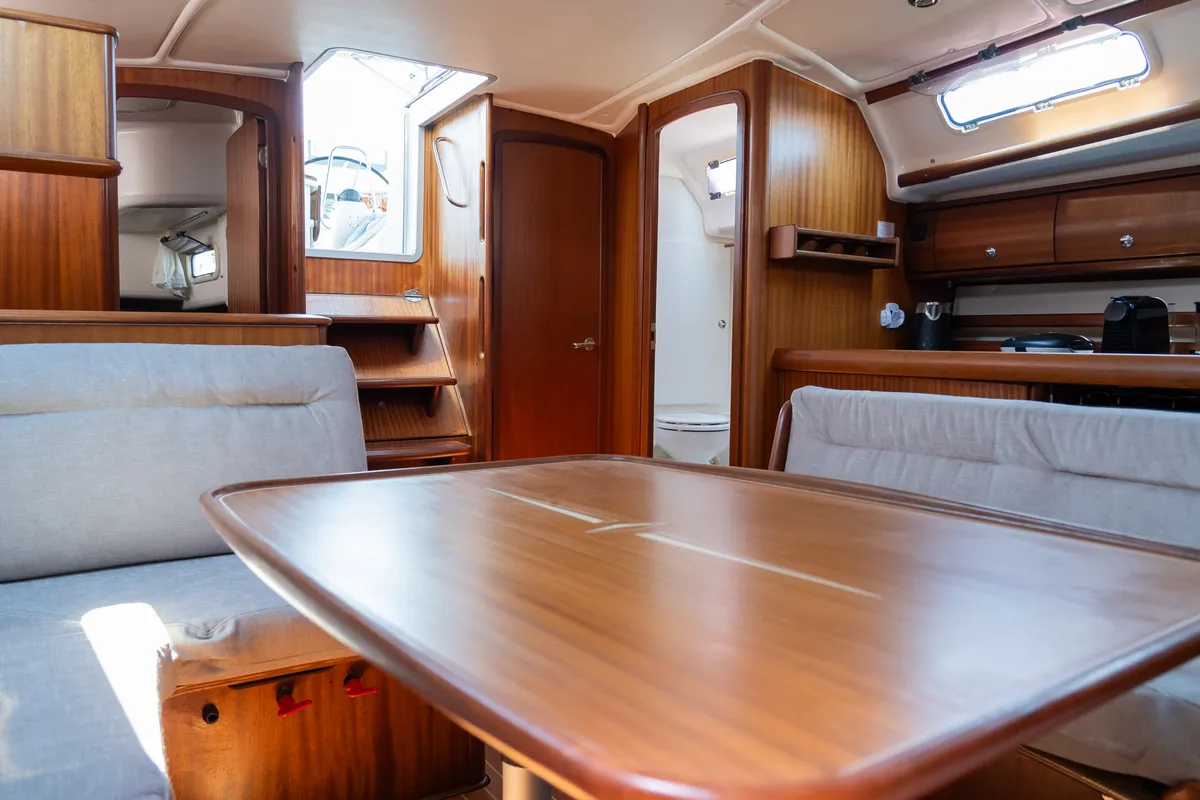 Salon of Skarape, a Bavaria 44 sailboat at Preveza, Greece