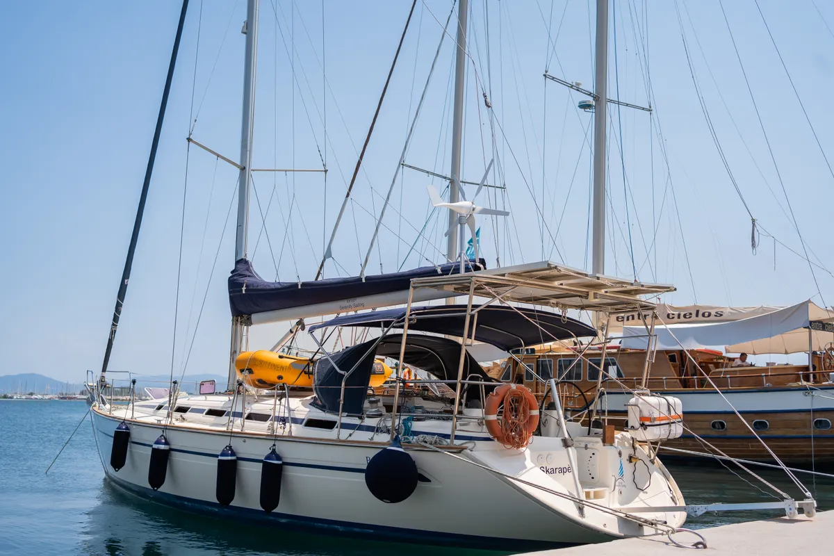 Exterior view of Skarape, a Bavaria 44 sailboat at Preveza, Greece