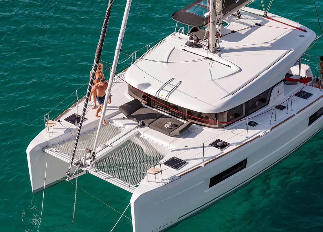Exterior view of Sunset, a Lagoon 40 catamaran at Figari/Golfo Aranci, Italy